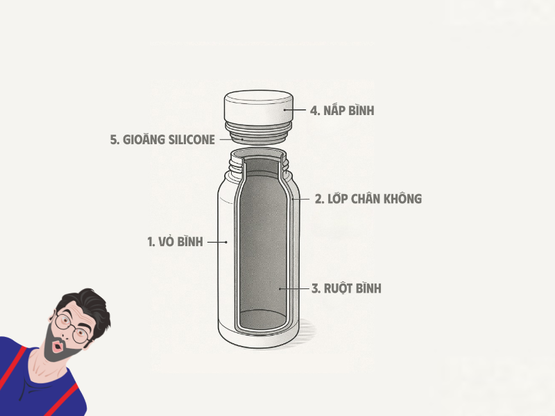Cấu tạo ly giữ nhiệt hiện đại được thiết kế tối ưu nhằm tăng khả năng giữ nhiệt, chống rò rỉ và nâng cao độ bền sản phẩm.