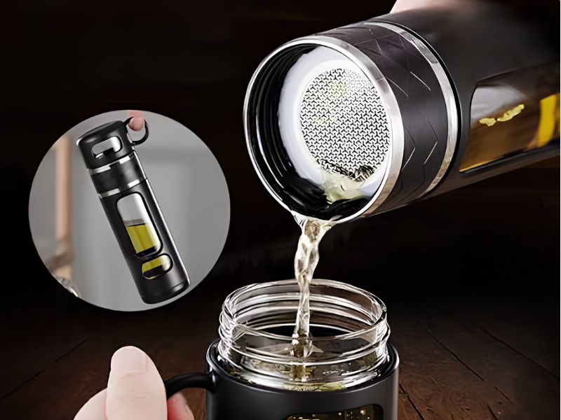 Bình giữ nhiệt bằng thủy tinh có tốt không với khả năng lọc trà tiện lợi và dễ dàng vệ sinh sau khi sử dụng.