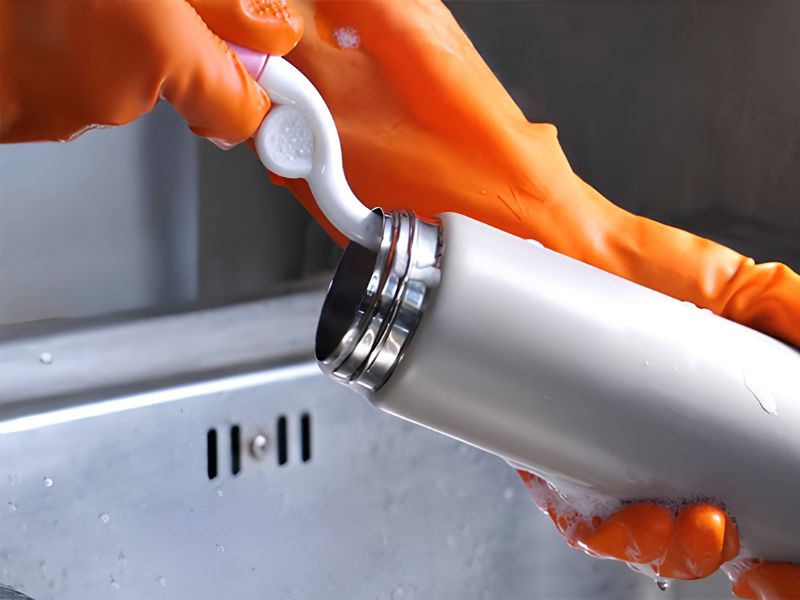 Vệ sinh bình giữ nhiệt trước khi cất giúp hạn chế mùi hôi và nấm mốc.