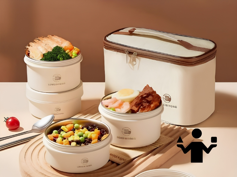 Hộp cơm giữ nhiệt 2 ngăn giúp bảo quản cơm và thức ăn riêng biệt, giữ trọn hương vị cho bữa trưa.