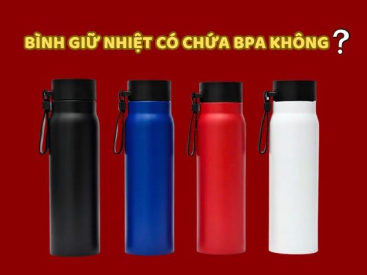 Hình ảnh minh họa các mẫu bình với nhiều màu sắc và thông tin liên quan đến BPA