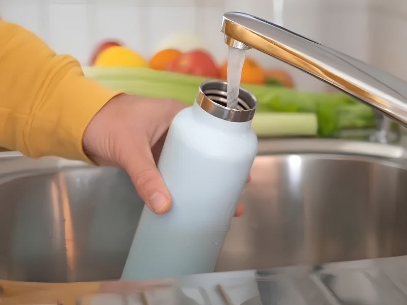 Dùng bàn chải và nước để chà rửa bên trong bình giữ nhiệt, loại bỏ bụi bẩn và cặn đồ uống.