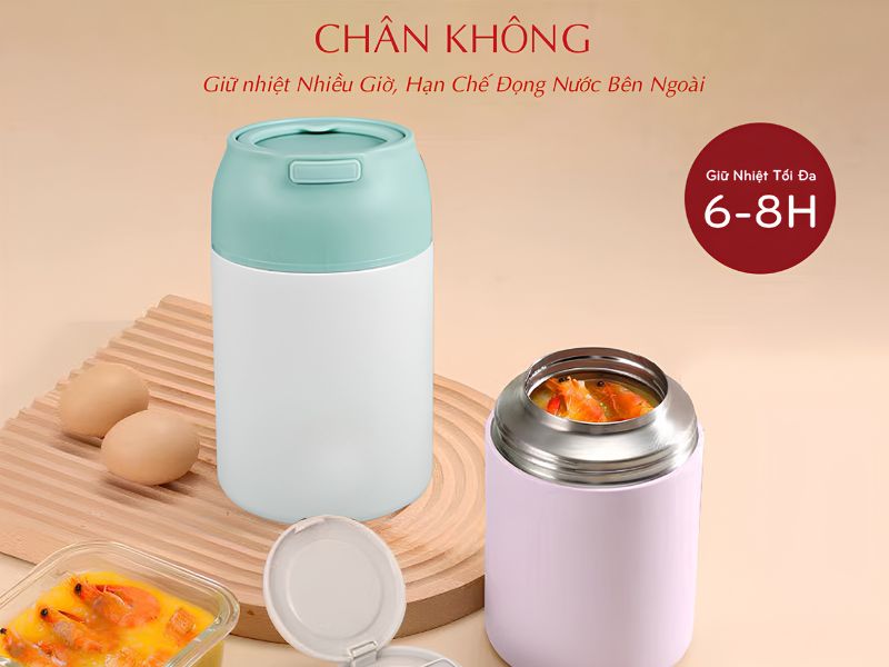 Hình ảnh bình giữ nhiệt có cấu tạo chân không, minh họa khả năng hạn chế truyền nhiệt và hỗ trợ duy trì nhiệt độ đồ uống.